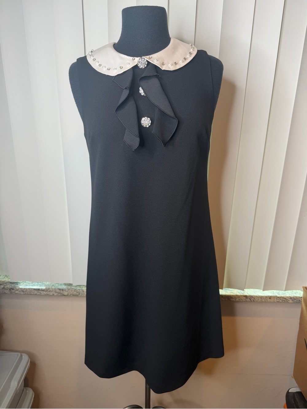 Betsey Johnson Scuba Crepe Dress with Peter Pan Collar Black Size 6